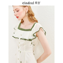 Xidi 2021 summer new skirt women light color stitching sleeveless temperament square collar dress goddess fan waist thin