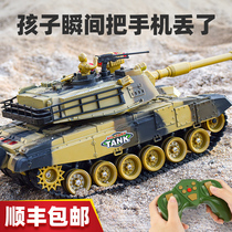 Oversized remote control tank crawler metal charging action can fire guns to launch childrens toy model car boy