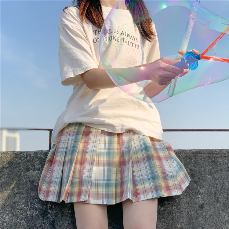彩虹jk汽水现货南风薄荷#jk百褶裙格裙半身半身裙