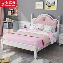 Solid wood princess bed Pink girl high box storage with drawer drag bed soft bag Teen single 1 2M1 35m