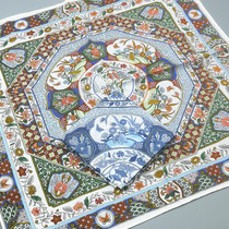 60 Combed cotton printed small square scarf Japanese cherry blossom blue and white porcelain ladies handkerchief Japanese handkerchief Hipa gift