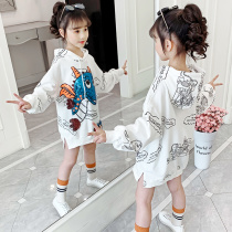 Girls sweater 2021 new autumn foreign style childrens clothing in the long section of spring and autumn in the big child Korean version of the little girl top