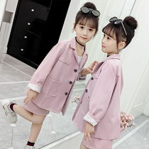 Girls suit skirt 2021 new autumn Korean version of the foreign style childrens suit big childrens suit two-piece girl suit tide