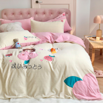 Autumn Winter Milk Suede Four Sets Cartoon Cute Children Coral Suede Quilt Cover Girl Bed Sheets Baby Suede Bedding