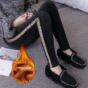 加绒打底裤女外穿冬季2018新款金丝绒加厚保暖紧身黑色裤子小脚裤