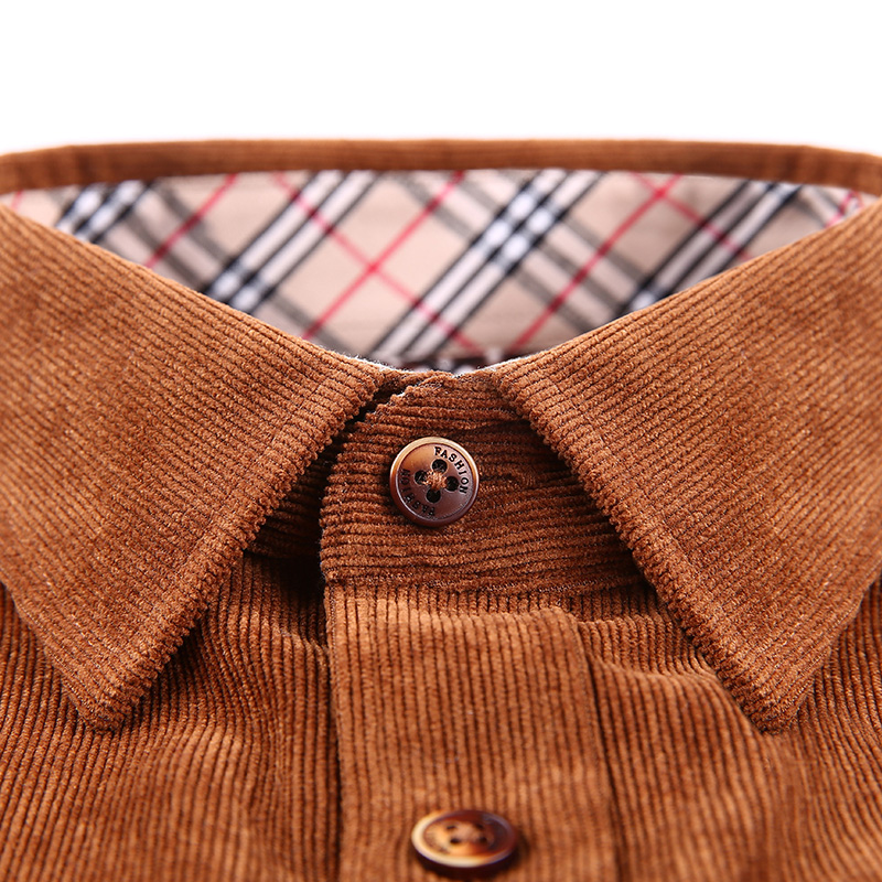 欧比森2016冬装新款复古灯芯绒男士保暖衬衫条绒双层加厚衬衣男产品展示图1