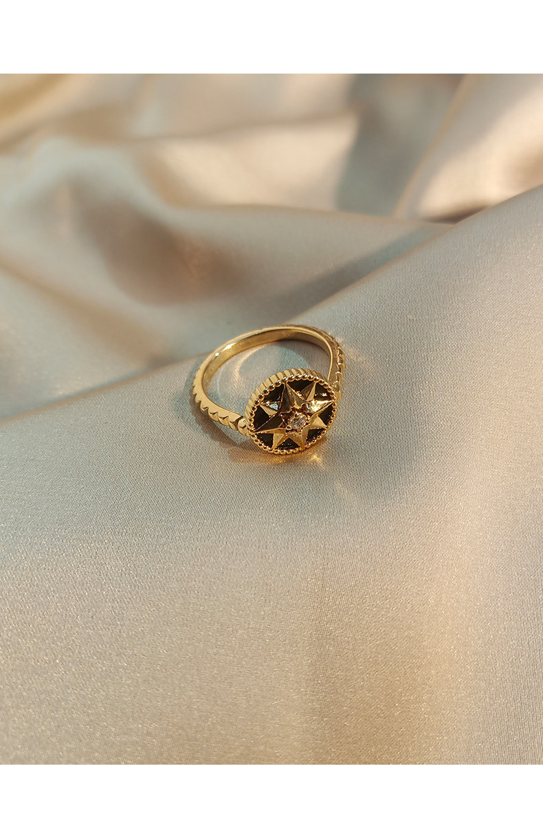 幸运八芒星星戒指女ins潮时尚锆石设计冷淡风少女食指戒个性指环