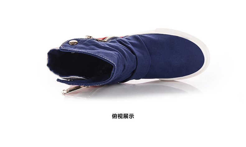 高帮鞋女秋韩版潮拼色厚底帆布鞋侧拉链休闲鞋