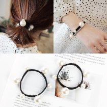 Korean version of the size pearl Hairband leather band tie hair rubber band Simple Hairband bracelet dual-purpose hair accessories