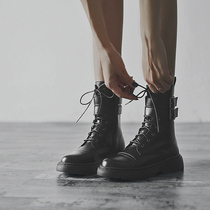 British style Martin boots womens 2021 spring and Autumn season thick-soled mid-barrel boots womens versatile thin boots Leather boots women