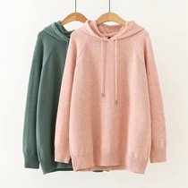 Fat plus size womens 19 Autumn New loose fat mm medium and long Korean version of foreign style hooded fork shoulder sleeve sweater