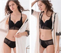 Comfortable and sexy steelless underwear embroidery lace bra gathering beauty back bra set no steel ring ladies solid color