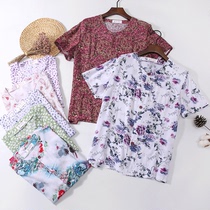 Middle-aged and elderly cotton-padded top womens loose thin section old lady cotton silk short-sleeved cardigan summer large size artificial cotton womens clothing