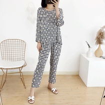 Summer cotton silk pajamas womens long-sleeved trousers thin cotton home clothes two-piece suit large size artificial cotton monthly clothes