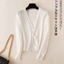 Ice silk knitted cardigan thin womens shawl early autumn with cheongsam skirt size air-conditioning shirt sunscreen shirt