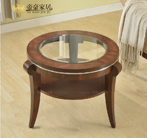 American solid wood round tea table light luxury balcony tempered glass table sofa corner a few European simple round table