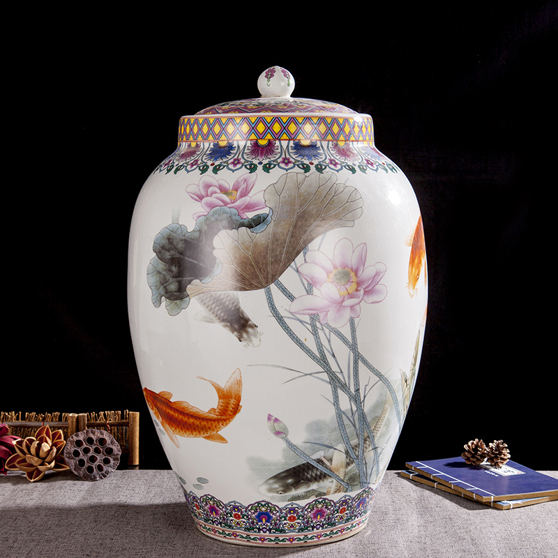 Jingdezhen ceramic barrel ricer box store meter box 20 jins 50 kg of the packed with cover seal storage tank with moistureproof insect - resistant