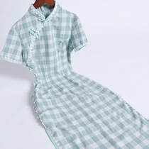 Qi Wei cheongsam improved dress retro Chinese style new Plaid young girls can wear elegant Daily