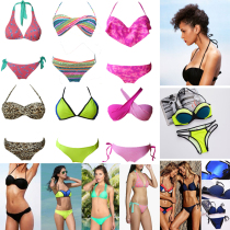 Old clearance European and American single female adult bikini chest triangle cup set split print solid color variety