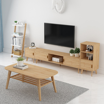 Nordic TV cabinet Simple modern coffee table TV cabinet Solid wood locker Small apartment type Mini living room floor cabinet Nanzhu