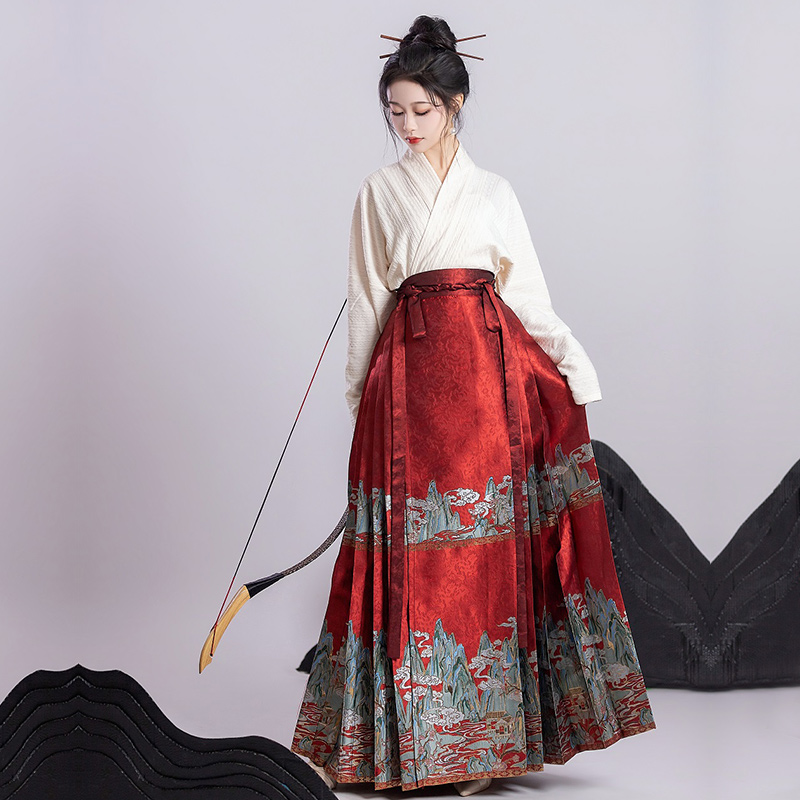 千里江山圖 織錦馬面裙　緑黒色ロングスカート　仿妝花西陣織　明製漢服　成人式着物 千里江山圖 織錦馬面裙緑黒色ロングスカート仿妝花西陣織明製