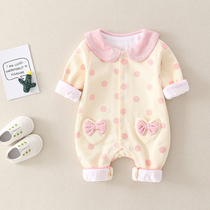 Foreign style baby clothes Little princess spring and autumn three-month baby girl cotton double-layer jumpsuit cute super cute six