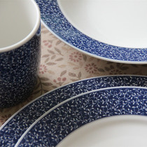 Smoky rain blue and white export to the Netherlands Foreign Trade single western food set main dish sweet dish Rice Bowl soup Milk Cup