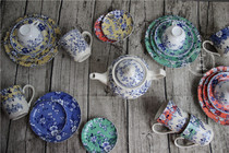 Creative ceramic tableware colorful four-color floral afternoon tea cup coffee cup bread dish dessert seasoning dish small plate