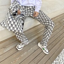 WE11 goods king DONE pants Autumn and winter wool fleece split straight tube old flower letters black and white elastic trousers women