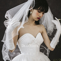 Dear white Lark retro forest department wedding ceremony Light wedding dress female travel shoot long bridal veil headdress simple