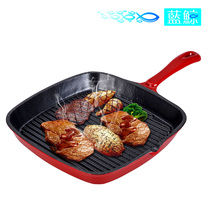 Blue whale enamel enamel square pan Western steak induction cooker Cast iron baking plate Teppanyaki barbecue plate Barbecue