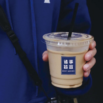 PET disposable transparent plastic cold drink cup ice American coffee lemon milk tea with strap cover custom