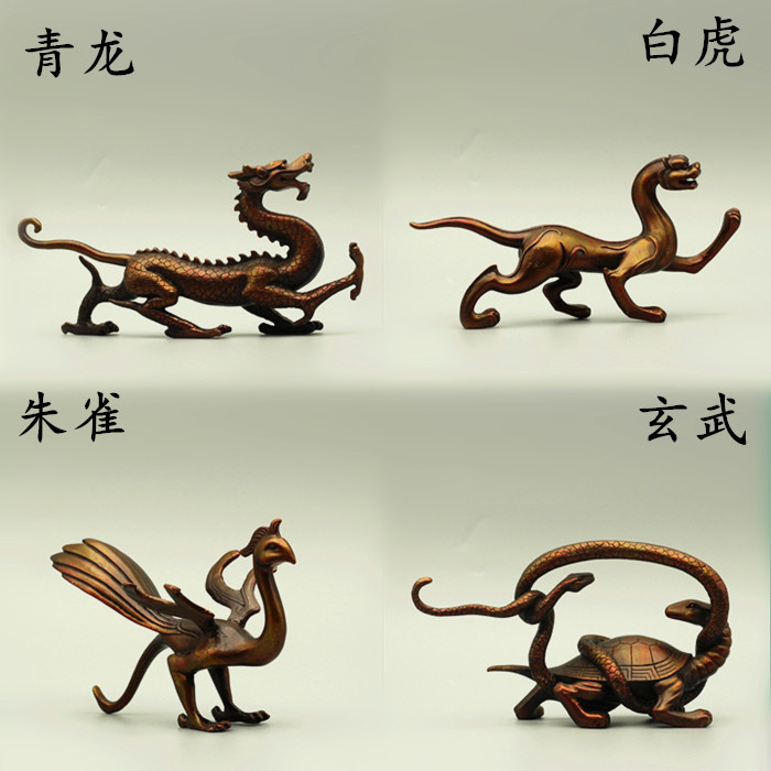 黄銅四大神獣青龍白虎朱雀玄武銅章子母銅印四角ミニ印鑑 4個セットWP今