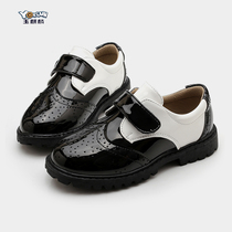 Boys leather shoes black velcro spring and autumn breathable soft bottom childrens kindergarten summer performance black shoes with suit