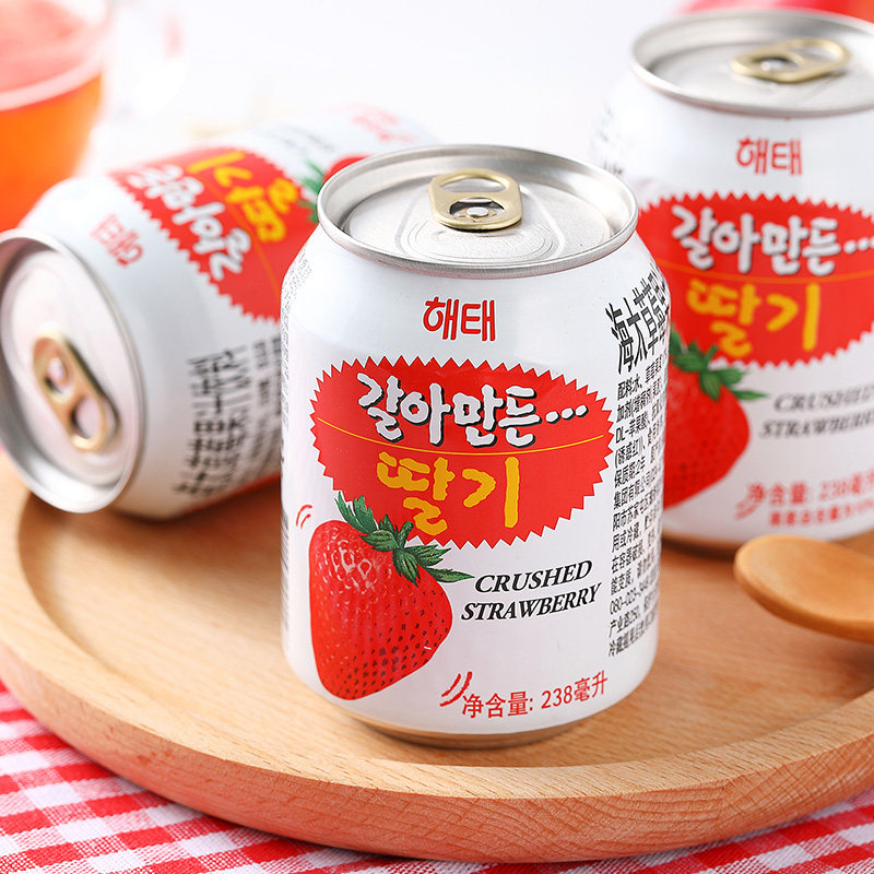 韩国进口海太草莓果粒果汁饮料238ml/罐 纯果味夏季外出游玩饮品