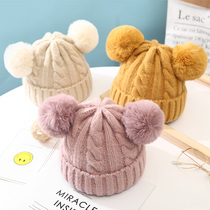 Childrens baby hat woolen hat Autumn and winter Korean version of 6-12 months old wool ball warm boy knitted baby hat