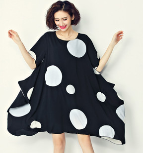 2016专柜唯衣女装新款夏大码宽松不规则宽松腰圆点连衣裙