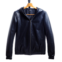 Head Layer Sheep Leather Casual Bull Leather Leather Jacket Plus Cotton Thickened with cap genuine leather clothing Mens hat Short youth jacket