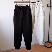 Pants professional home inside fleece thickened casual drawstring leg guard pants womens warm autumn and winter casual pants