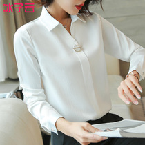 White chiffon shirt womens long-sleeved 2021 spring and summer new professional shirt temperament loose acetate satin top