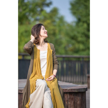 (An meaning) two-piece set of mulberry silk knitted cardigan 19 autumn literary model cost-effective long cardigan