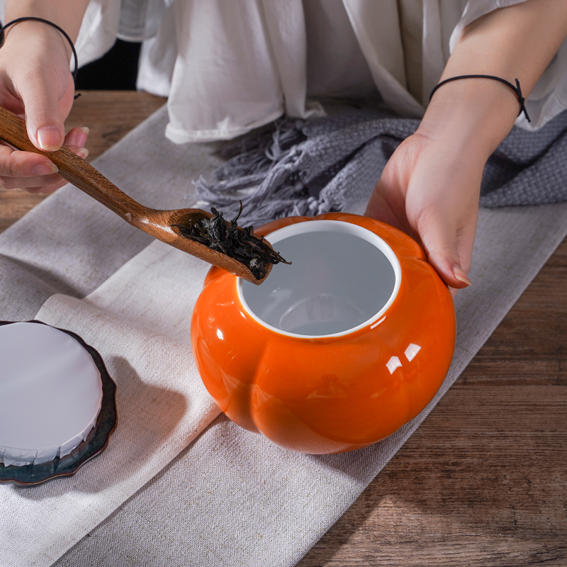 Large small pumpkin caddy fixings storage jar airtight pot color glaze blue glaze of household ceramic seal pot