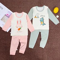Childrens boneless autumn and winter cotton underwear set Boys and Girls High waist belly warm autumn clothes autumn pants baby pajamas