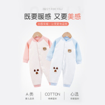 Autumn and winter baby climbing clothes three layers of cotton baby thick jumpsuit boneless cotton coat newborn warm clothes