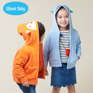wheatbaby麦西西男女童摇粒绒连帽外套儿童开衫外套2018秋冬新款