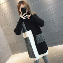 Mid-length semi-turtleneck sweater women 2021 new autumn and winter loose thick small Man base shirt cover ass foreign gas