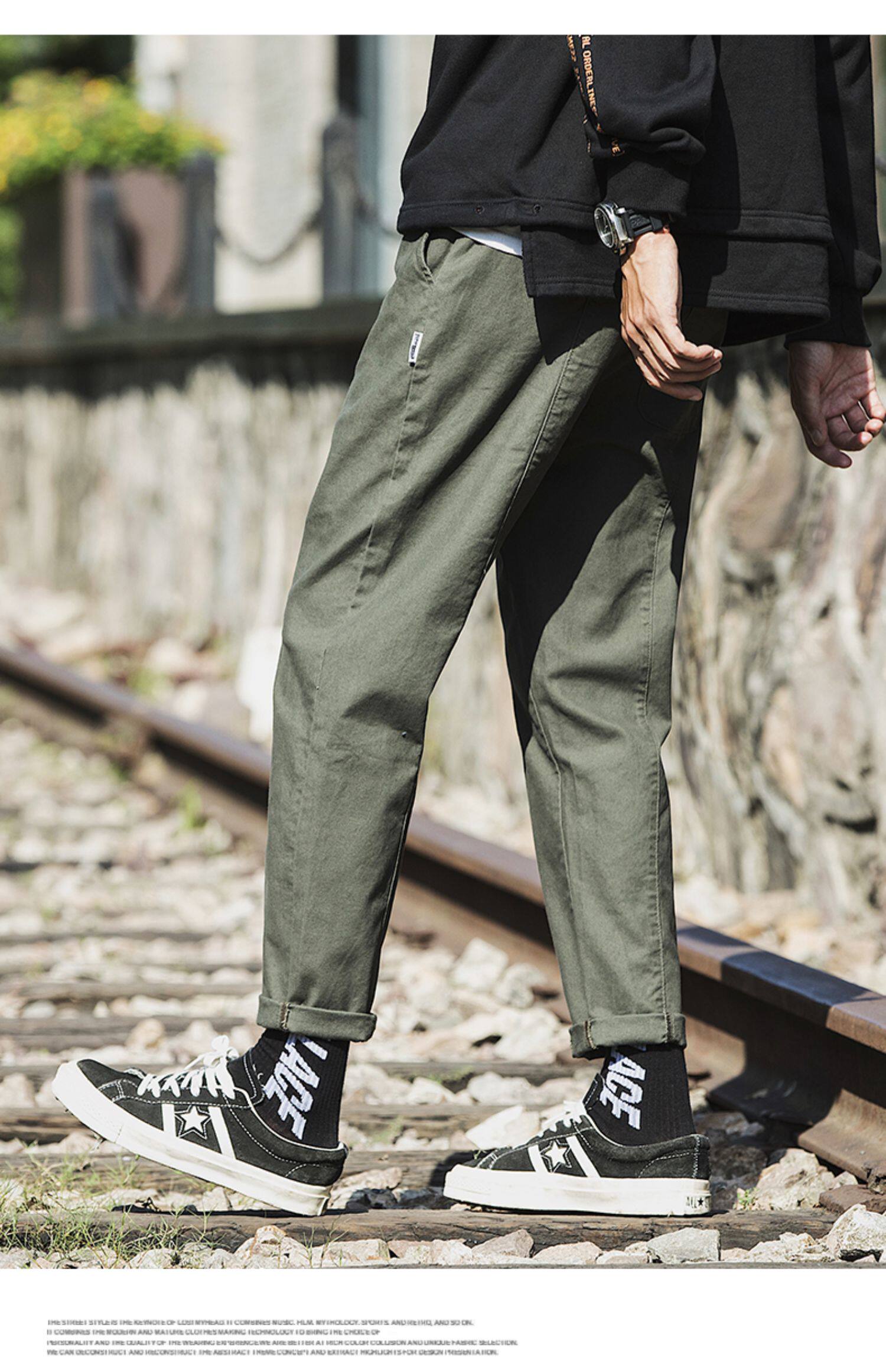 男士军绿色工装裤潮牌夏季裤子男休闲裤长裤哈伦裤阔腿裤宽松直筒