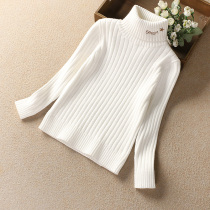 Girls turtleneck sweater 2021 new children plus velvet knitted base shirt White 12 female children Winter thick 15 years old