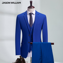 Suit Mens suit Youth wedding dress Slim British style student Korean version small suit Two-piece blue suit