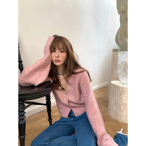 Sold out Like looking for a transfer JessXu homemade palette Camel velvet wool powder gray twisted flower cardigan